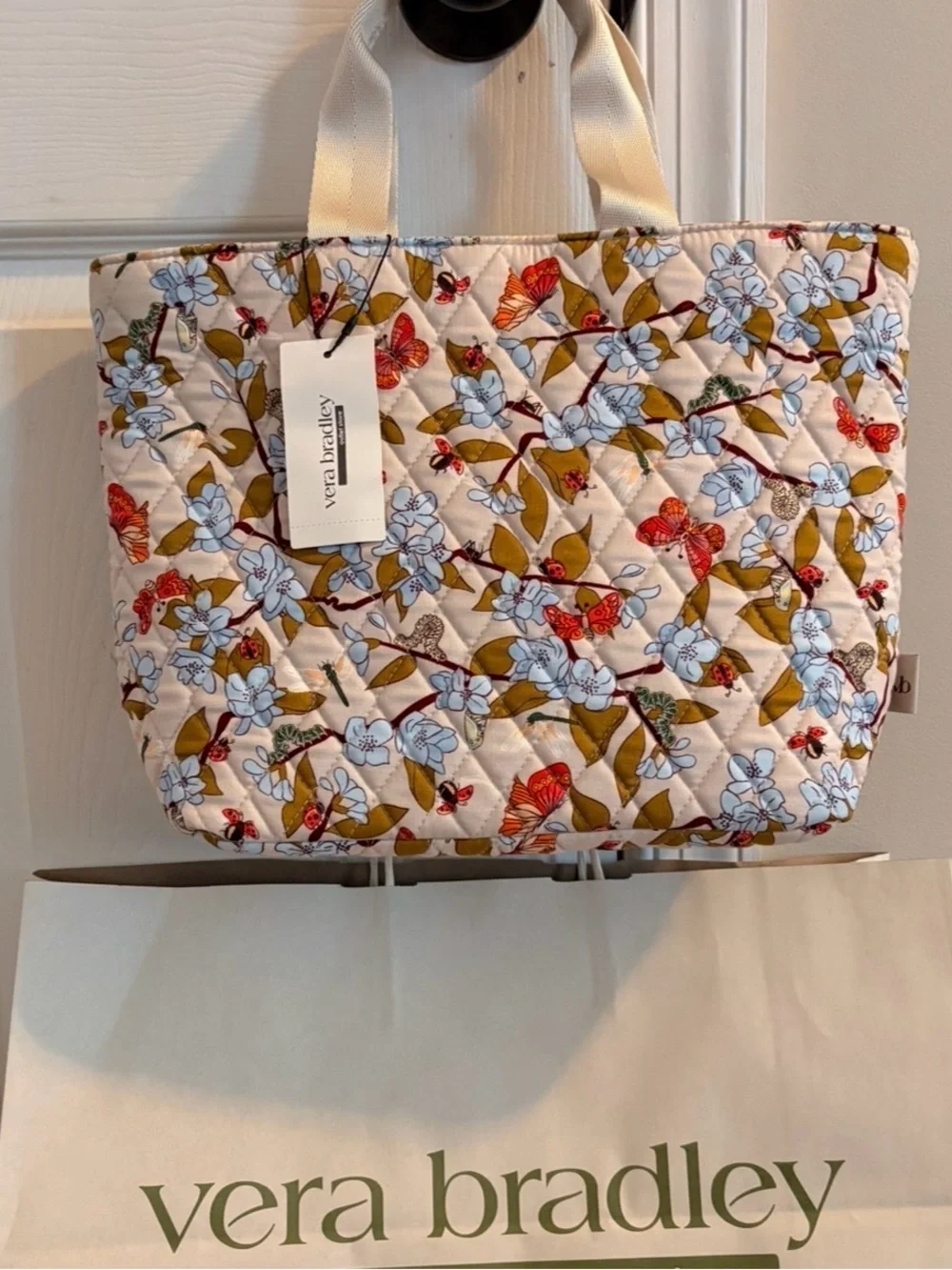 Vera Bradley Quilted Floral Lunch Tote - Cream, Light Blue & Olive